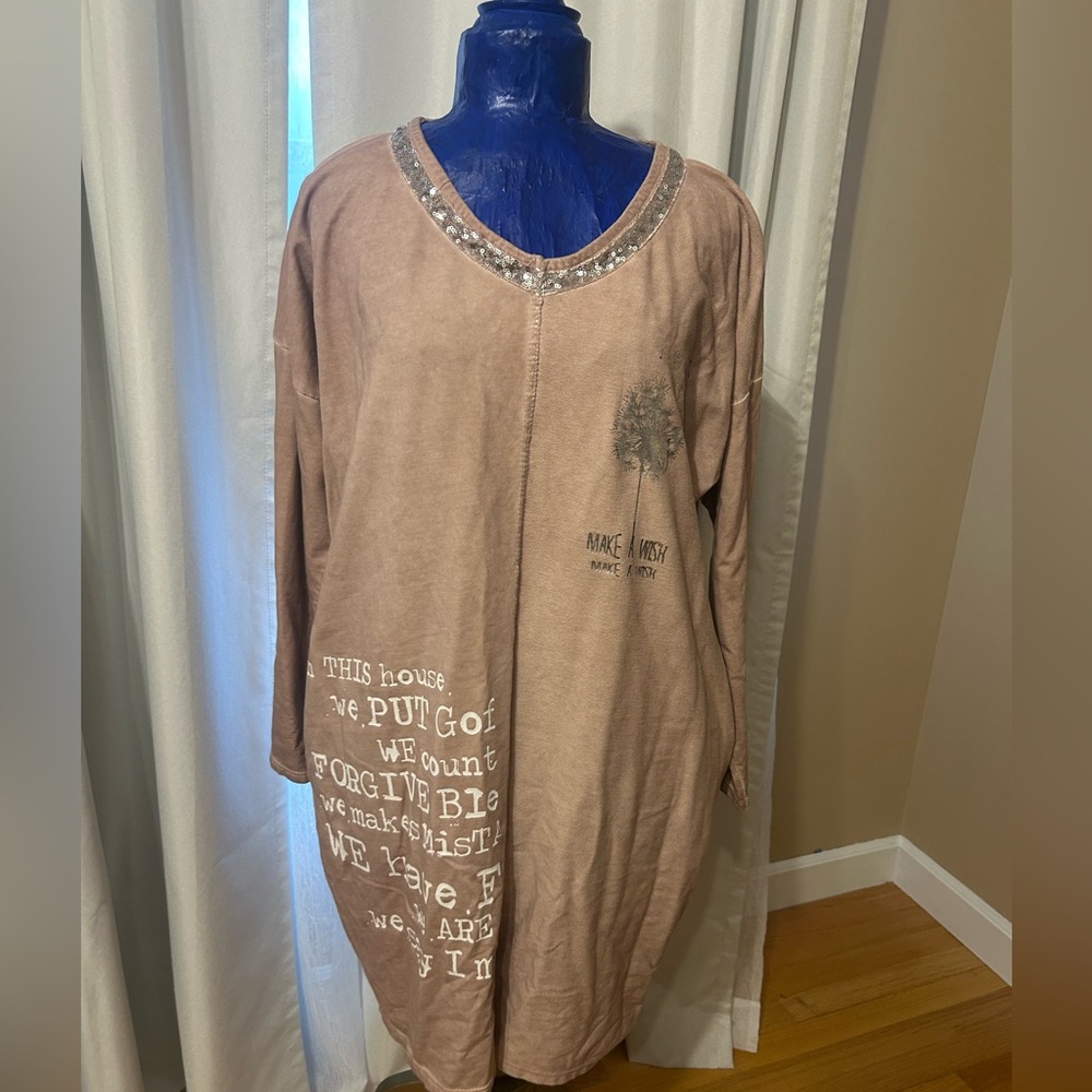 Light pink Made in Italy  Long Sleeve Tunic with Text Design